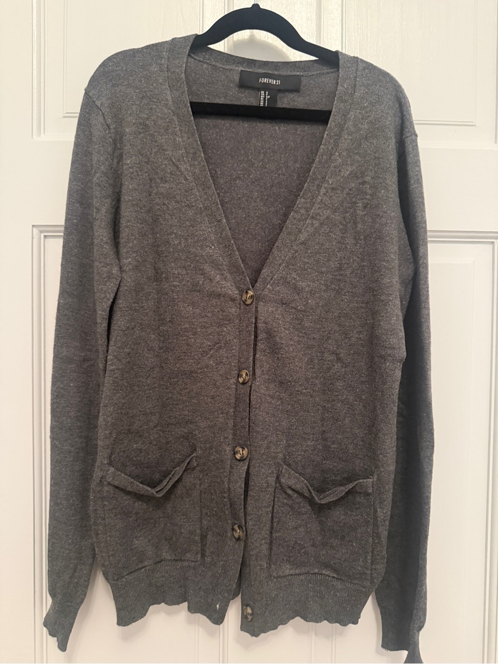 Forever 21 Charcoal Gray V-Neck Button Cardigan